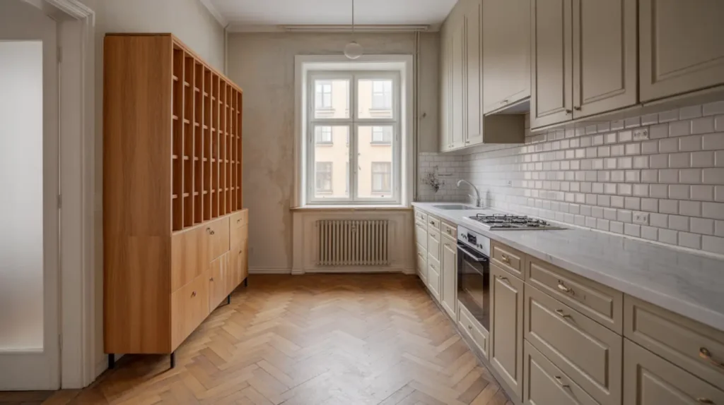 k ksrenovering i l genhet med platsbyggd f rvaring i g rdet stermalm